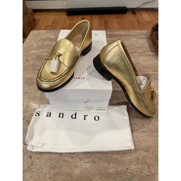 NEW Sandro Matthew Metallic Leather Loafers Gold size 40 / 9.5 - Picture 5 of 9
